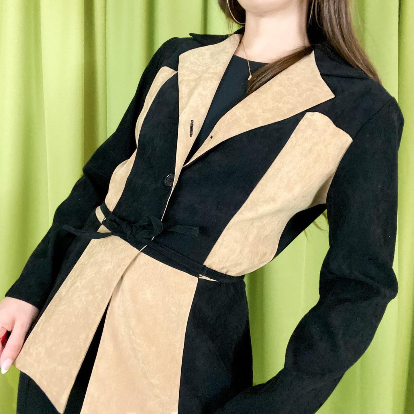 90s Vintage Black and Tan Patchwork Faux Suede Giorgio Sant Angelo Blazer