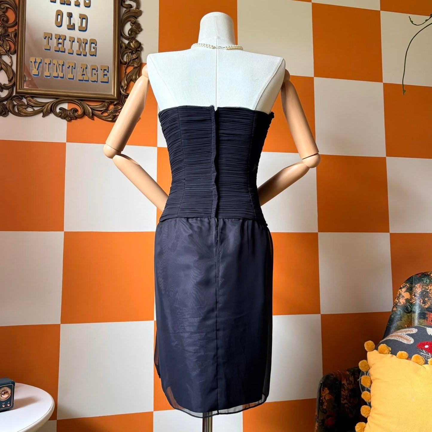 90s Vintage Black Ruched Mini Cocktail Victor Costa Dress