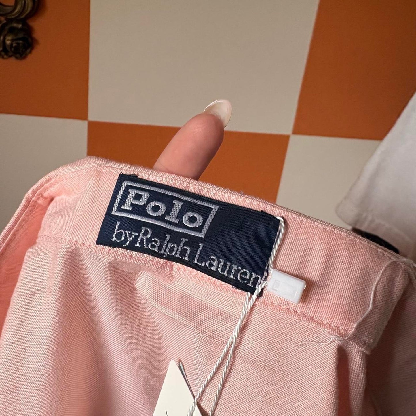 80s Vintage Pastel Peach Salmon Cotton Ralph Lauren Button Down Shirt