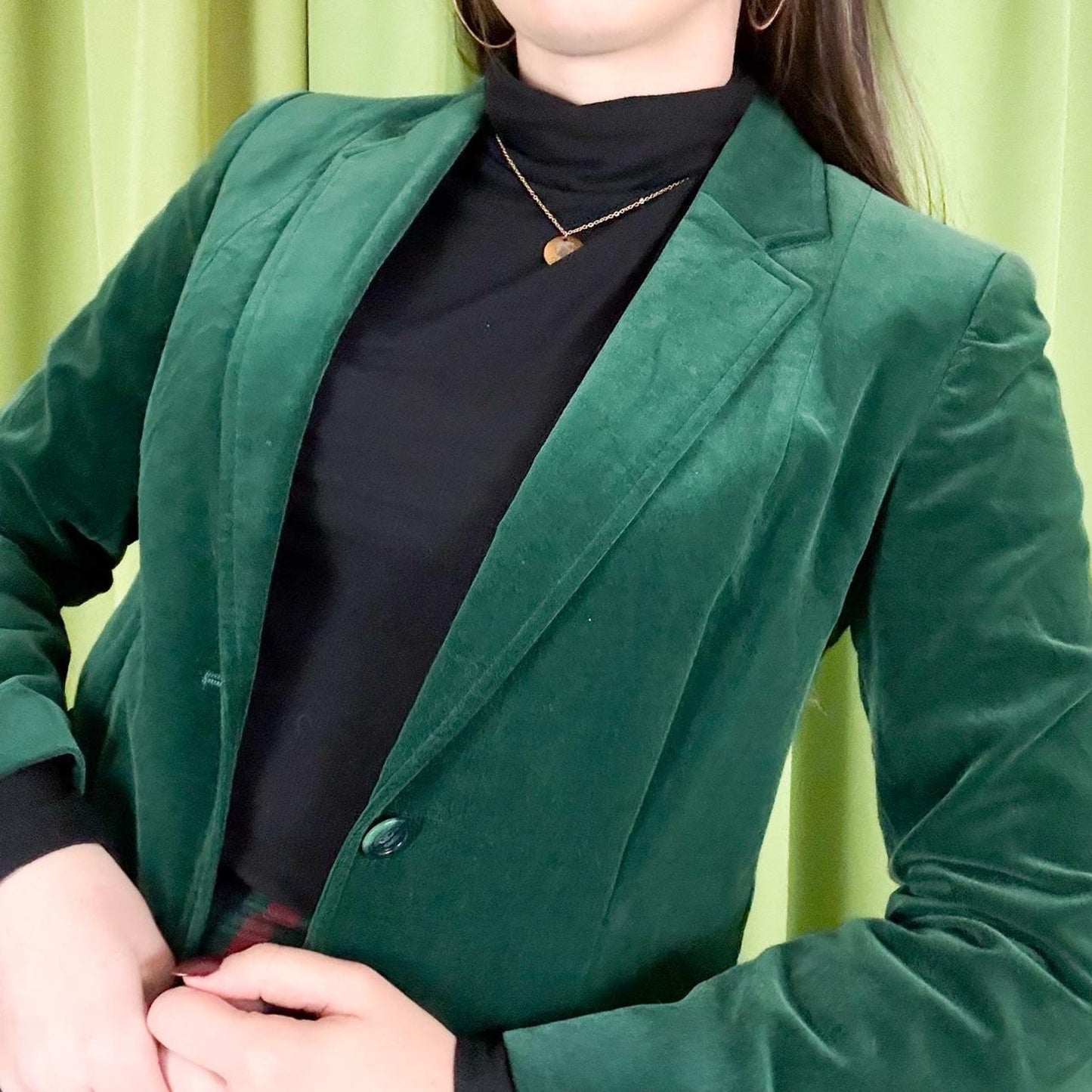 70s Vintage Dark Green Velvet Blazer Jacket