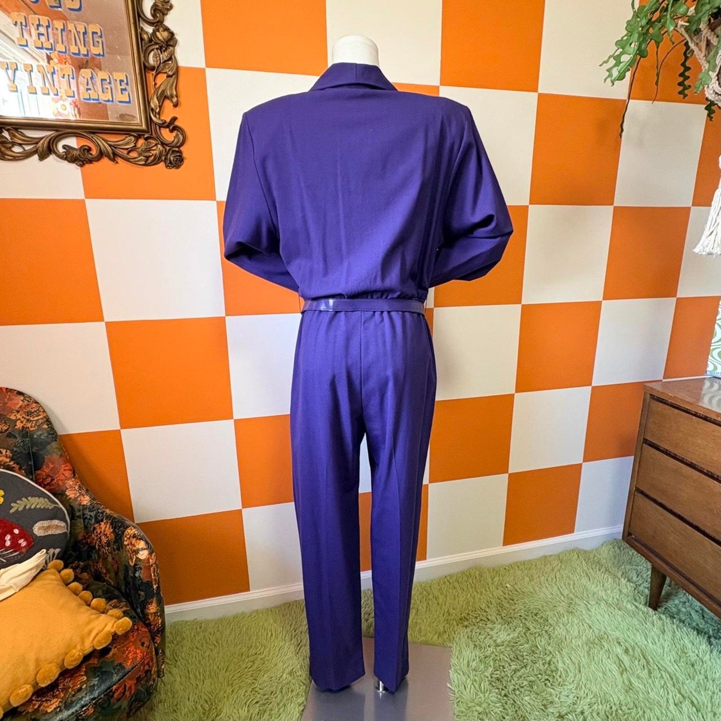 80s Vintage Purple Collared Blazer Style Coverall Jumpsuit