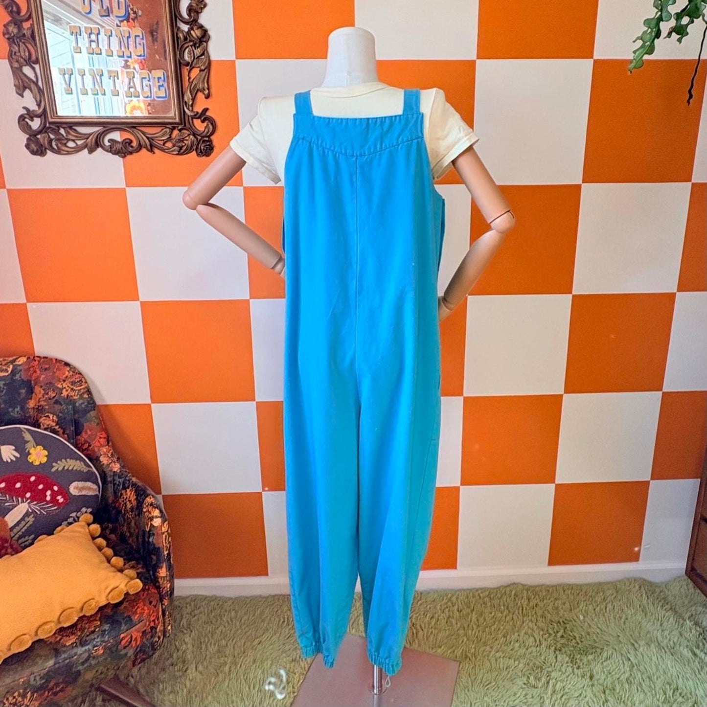 90s Vintage Teal Freeform Pleated Overalls