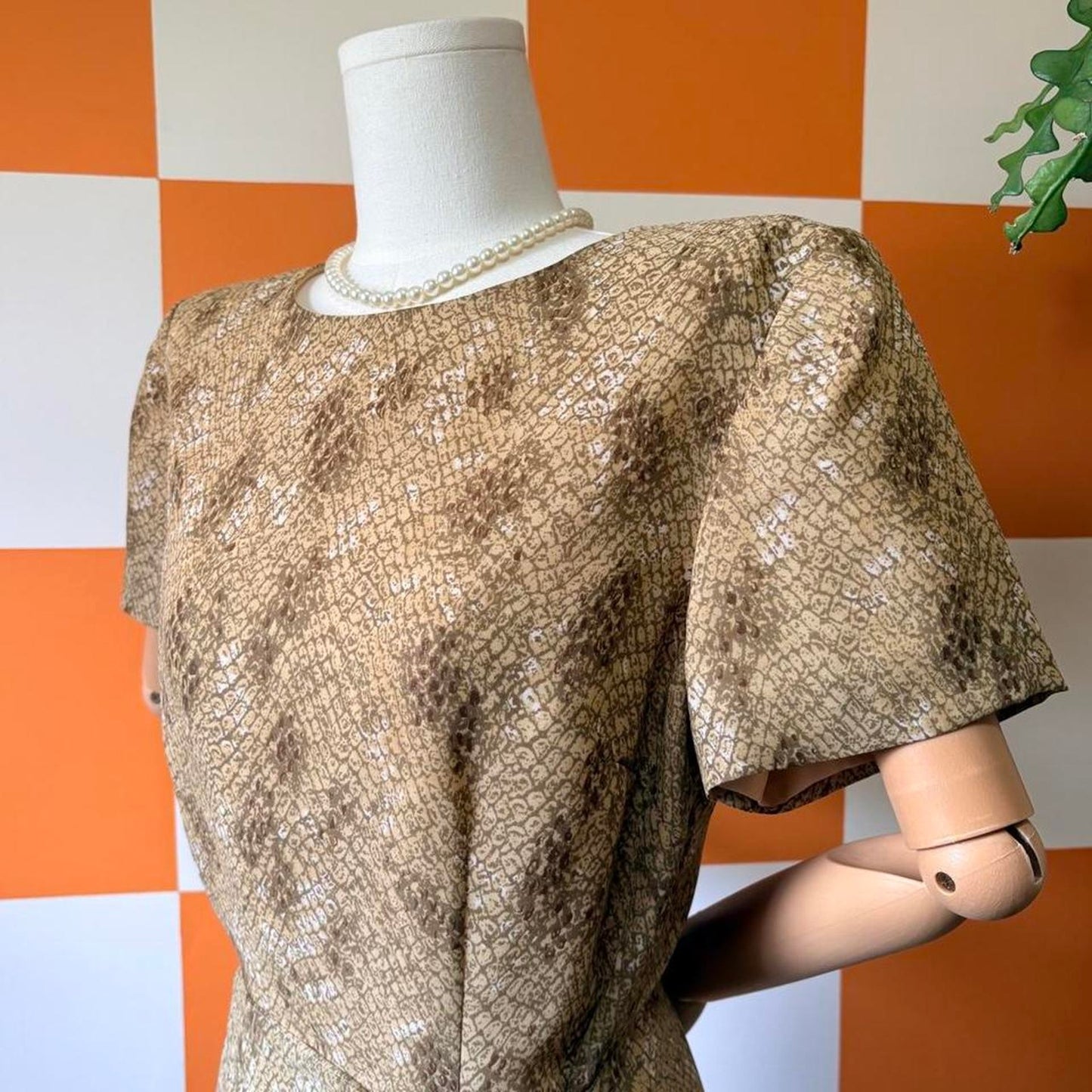 90s Vintage Snakeskin Print Faux Wrap Dress