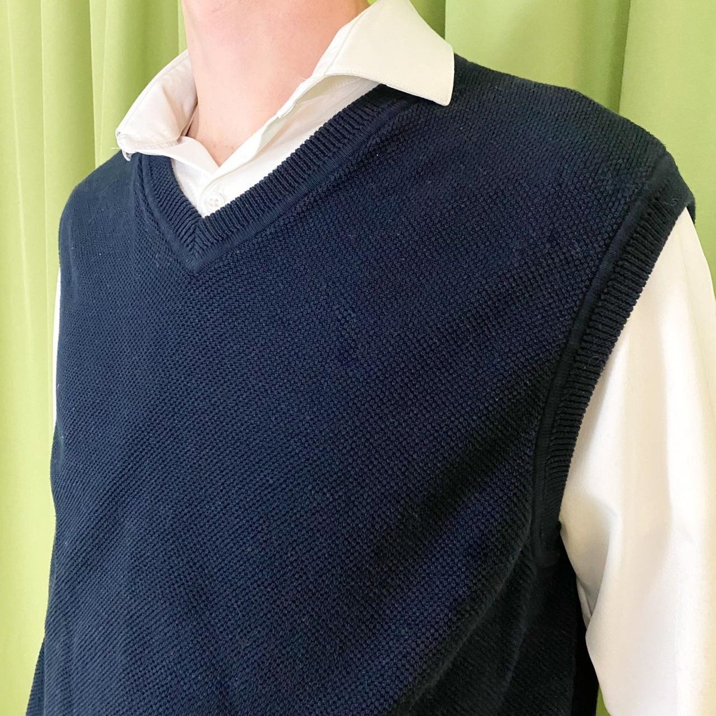 Y2K Vintage Navy Blue Waffle Knit Callaway V Neck Sweater Vest