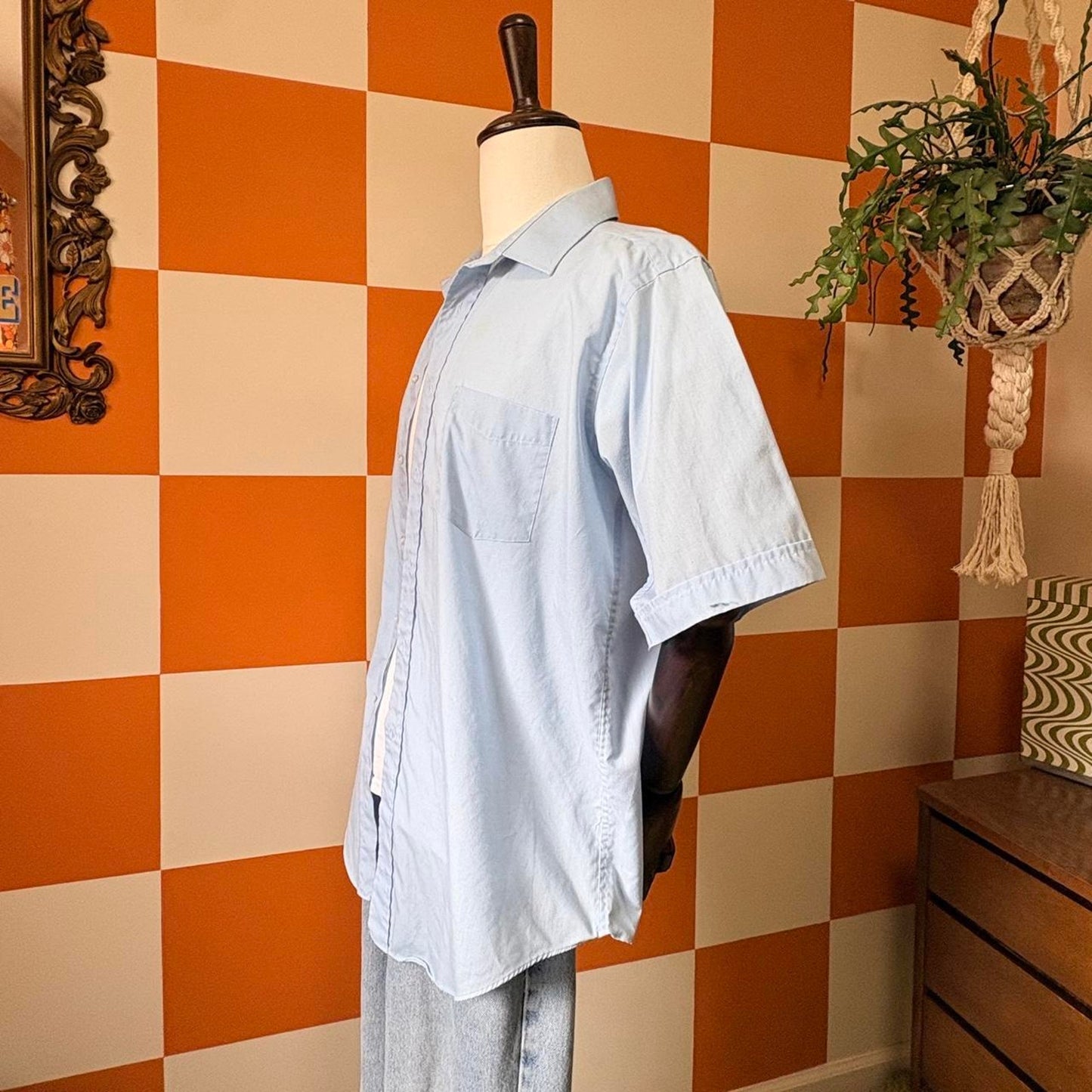 80s Vintage Pastel Blue Short Sleeve Button Up Givenchy Shirt