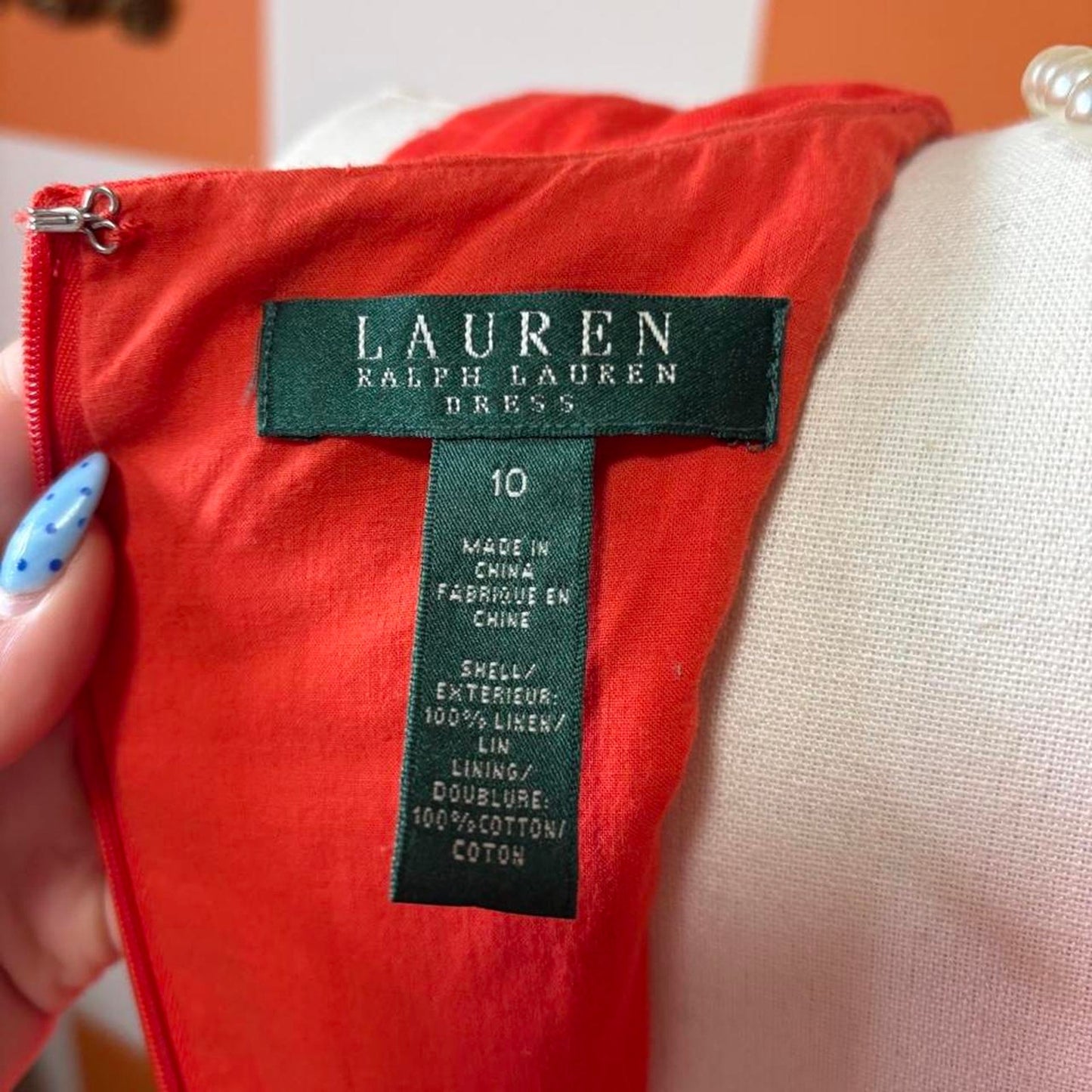 Y2K Vintage Scarlett Red Orange 100% Linen Drop Waist Ralph Lauren Dress