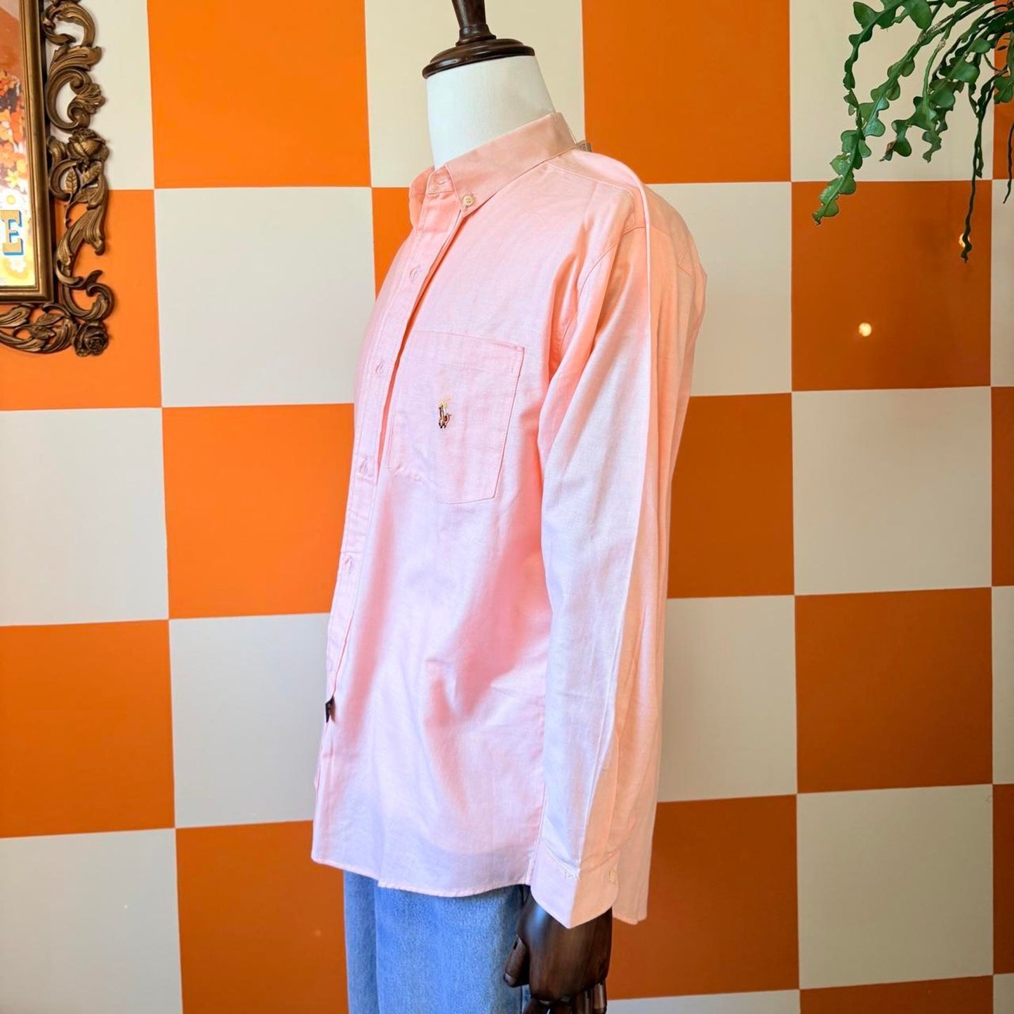80s Vintage Pastel Peach Salmon Cotton Ralph Lauren Button Down Shirt