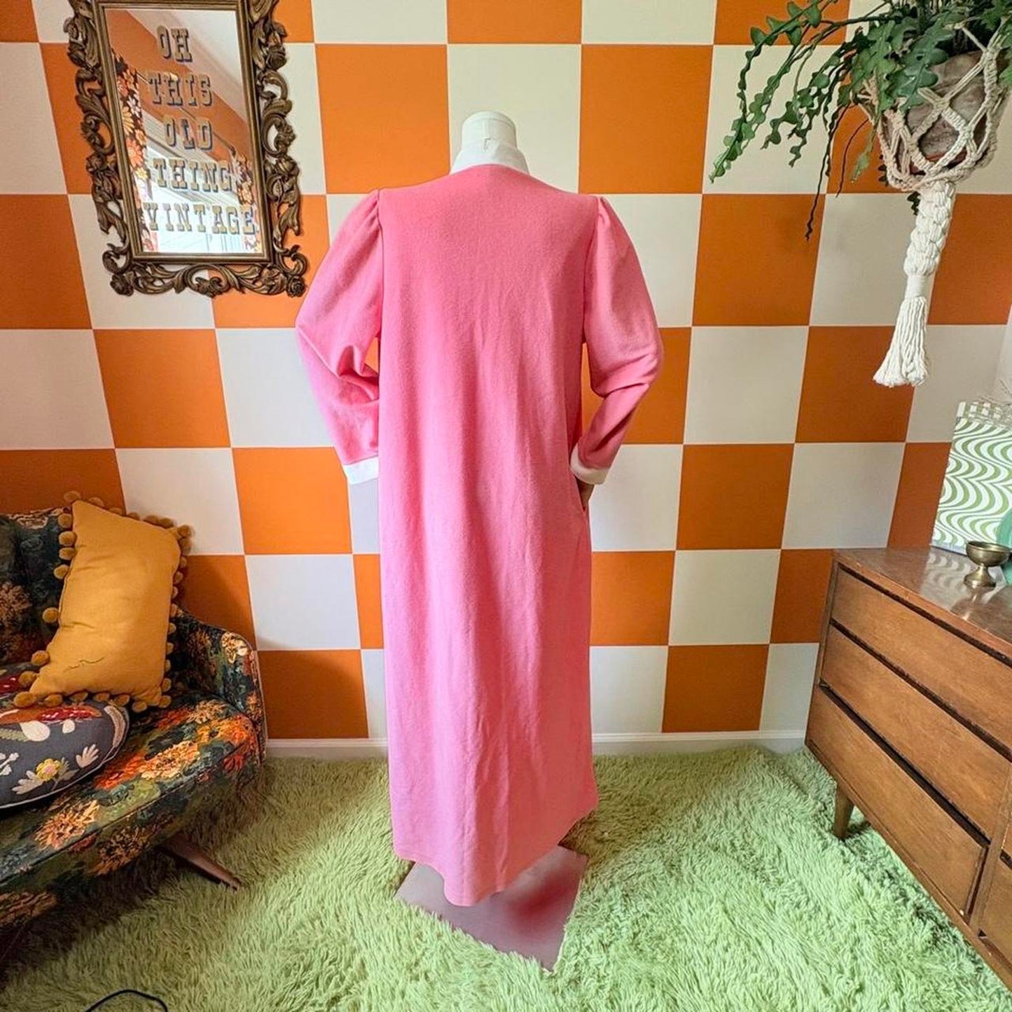 80s Vintage Pink Blue and White Striped Fleece House Dress