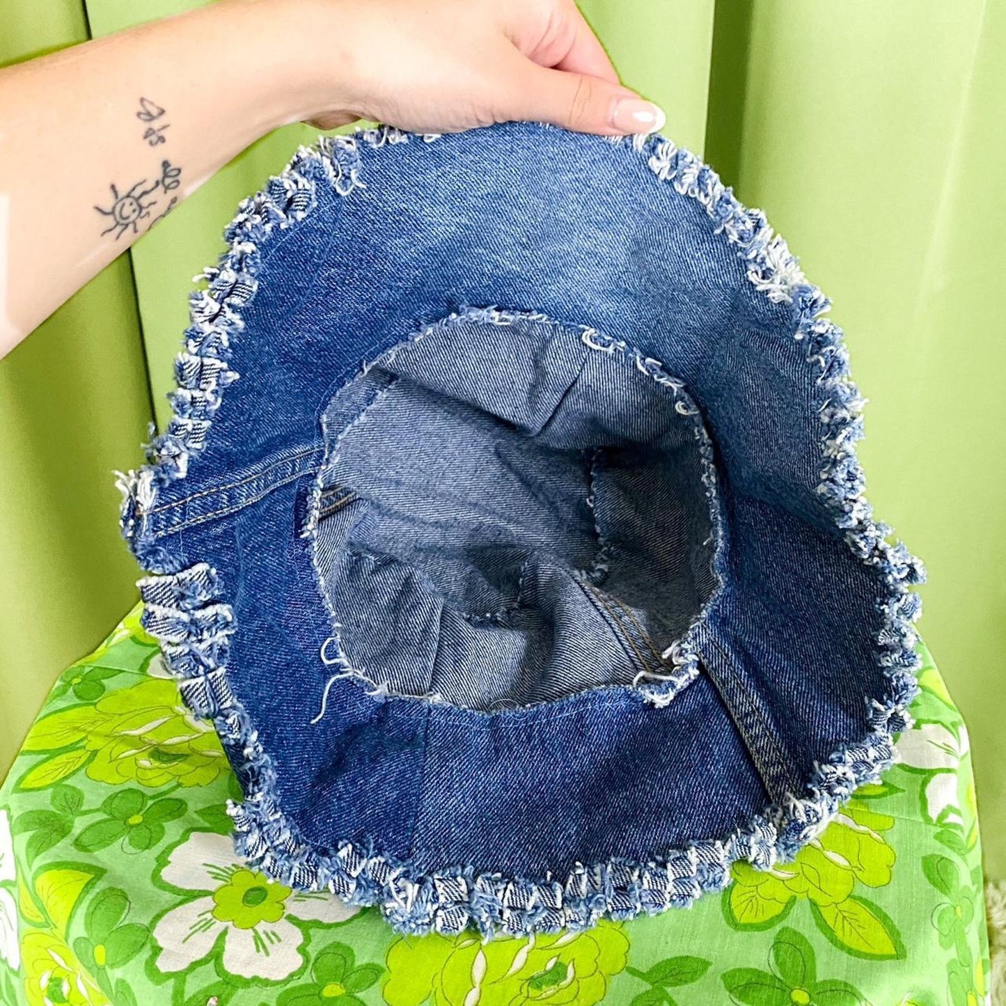 90s Y2K Denim Bucket Hat with Raw Distressed Seams