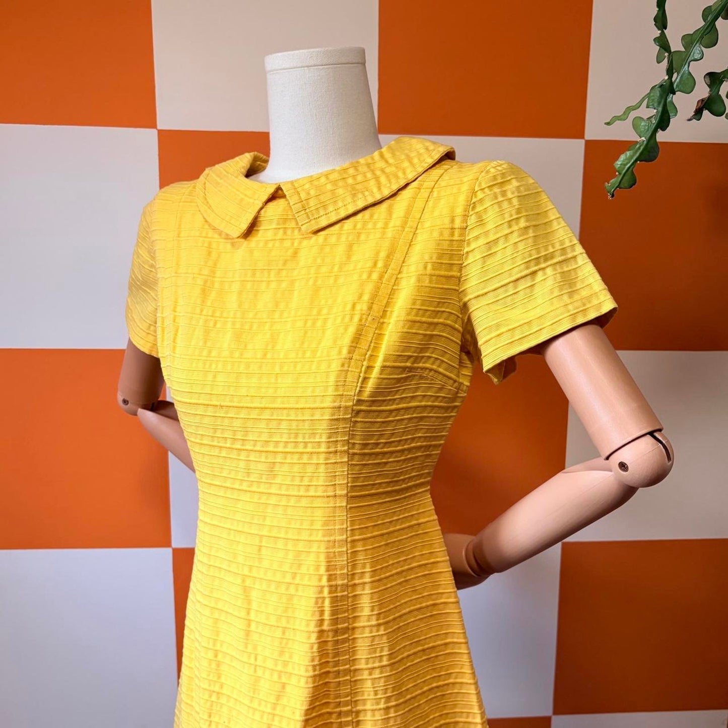 60s Vintage Bright Yellow Peter Pan Collar A Line Dress