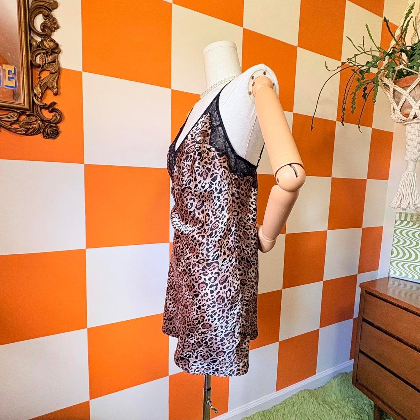 Y2K Vintage Satin and Lace Cheetah Print Victoria’s Secret Slip Dress