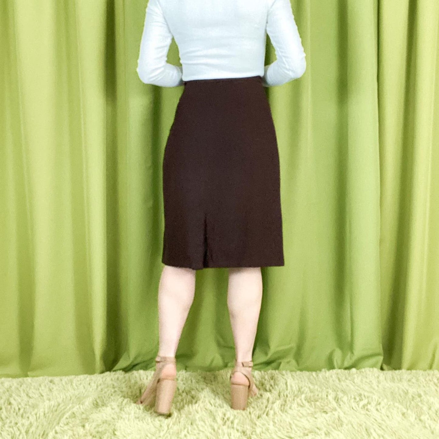 60s Vintage Chocolate Brown Straight Midi Skirt