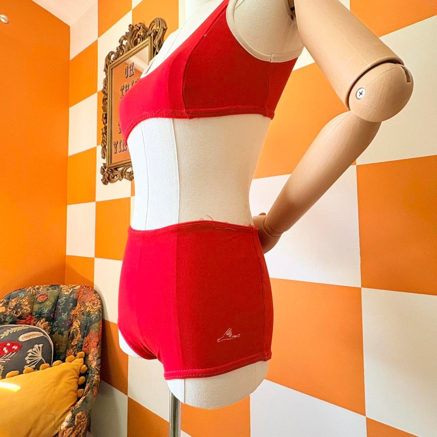 50s Vintage Red and White 2 Piece Athletic Style Bikini