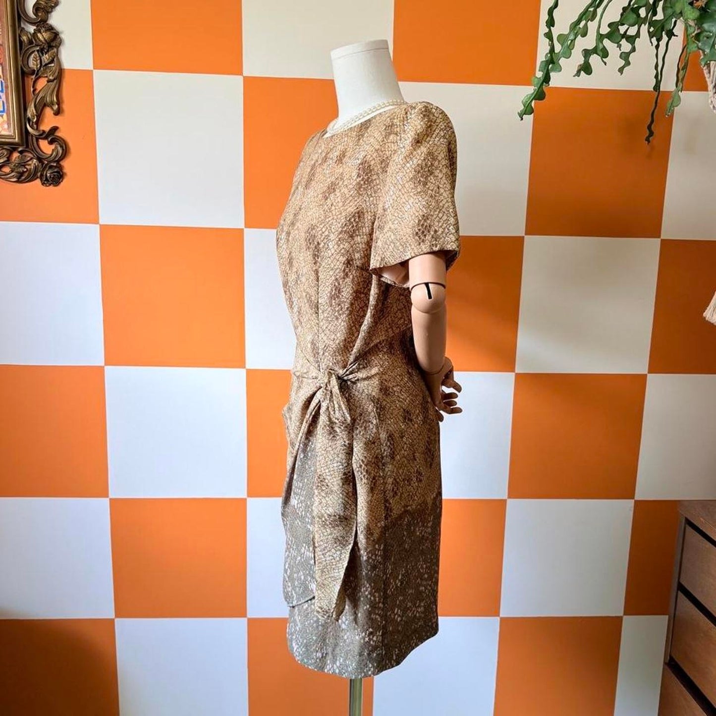 90s Vintage Snakeskin Print Faux Wrap Dress