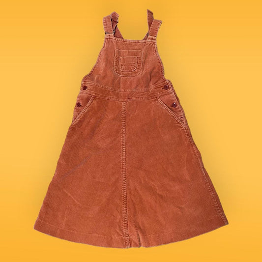 70s Vintage Burnt Orange Corduroy Overall Pinafore A Line Children’s Dress