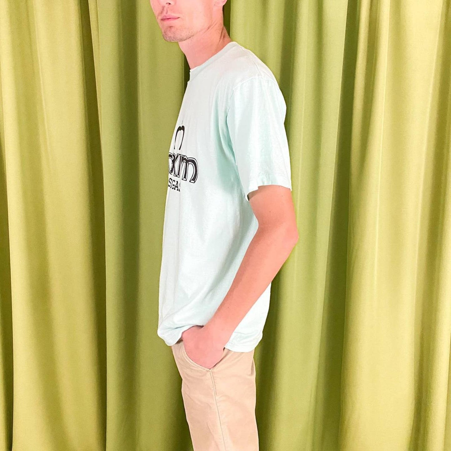 90s Vintage Pastel Aqua Maxim Las Vegas Single Stitch T Shirt