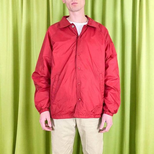 80s Vintage Red Blank Jersey Lined Collared Windbreaker