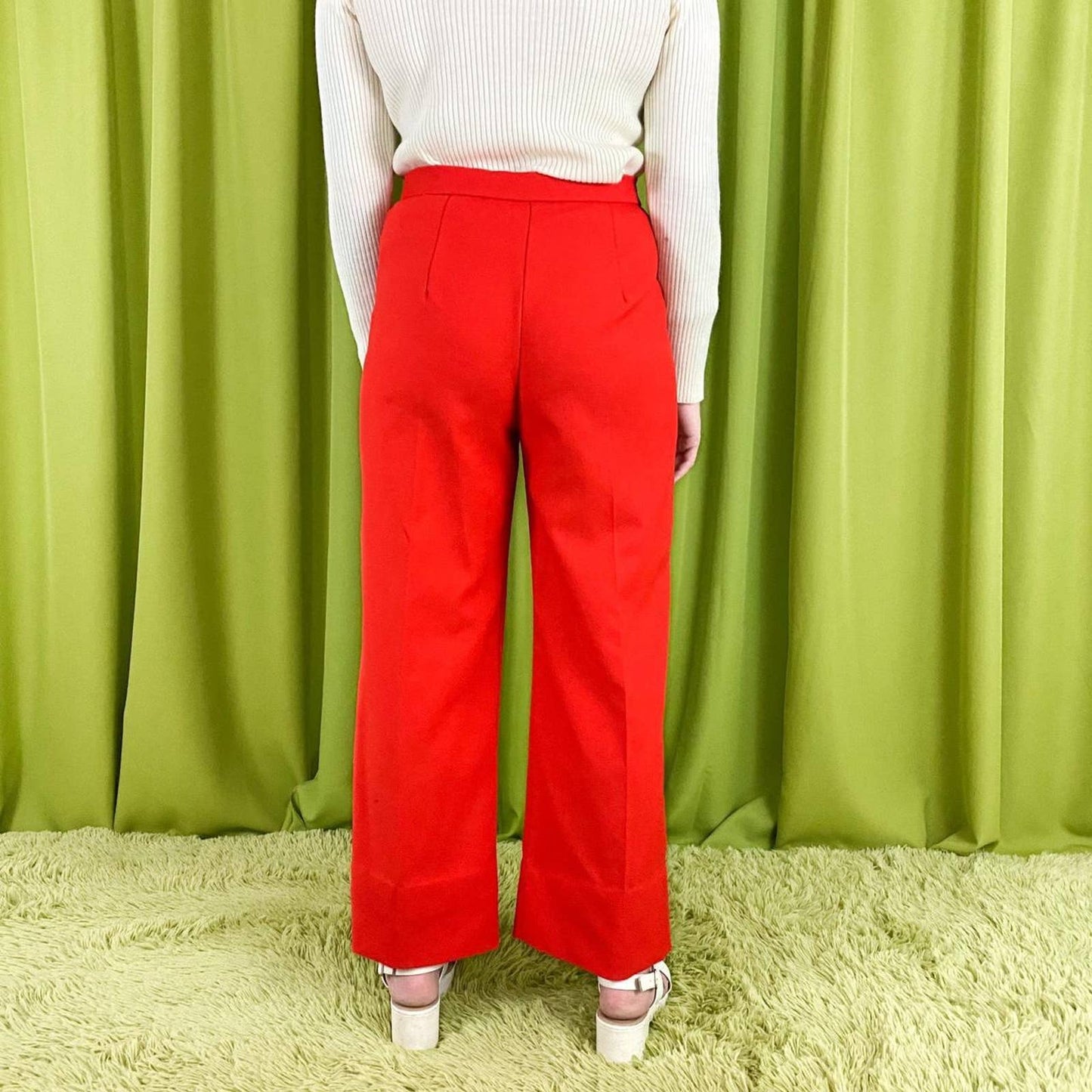 70s Vintage Bright Scarlett Orange High Waisted Alex Colman Wide Leg Bellbottoms