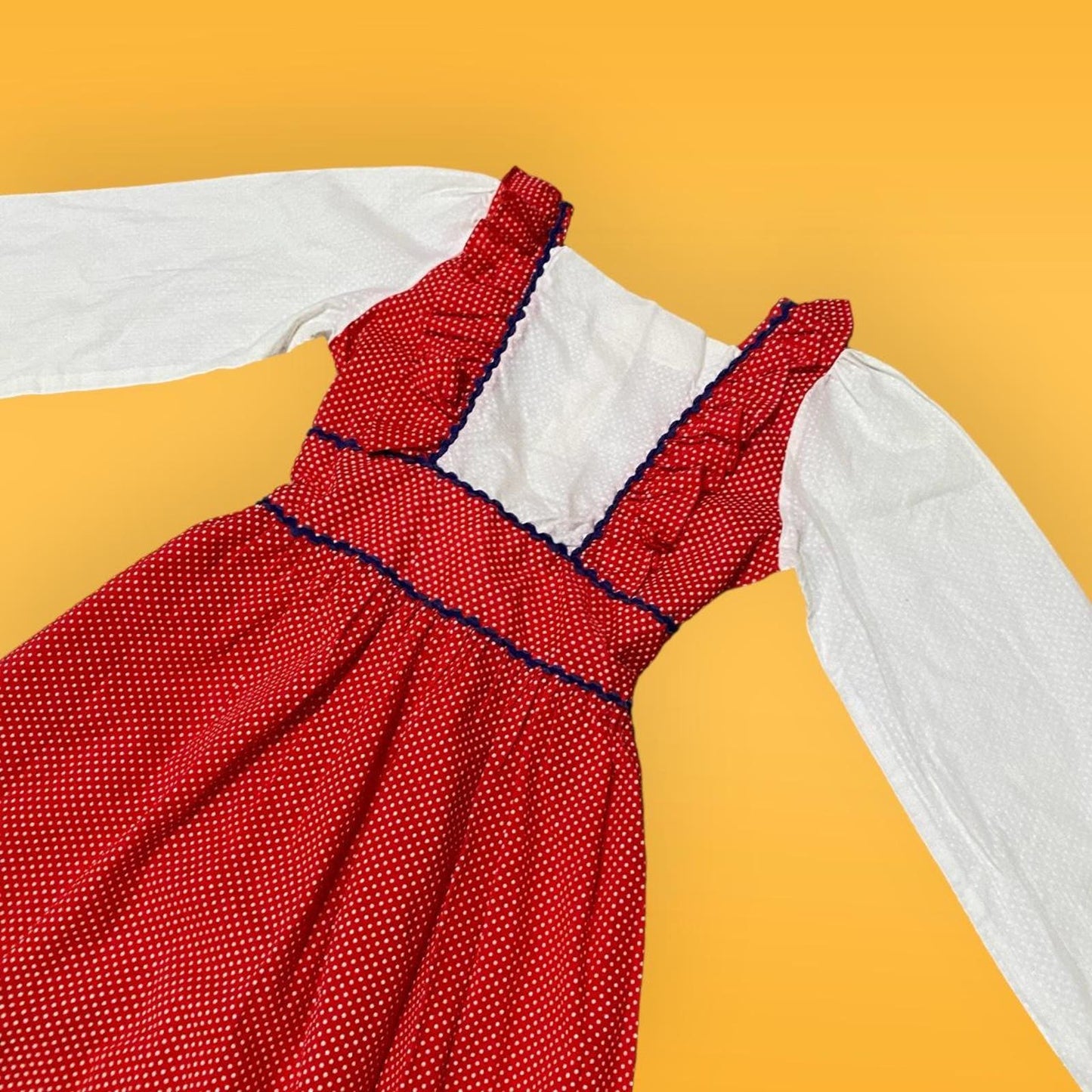 70s Vintage Red and White Swiss Polka Dot Ruffled Children’s Prairie Dress