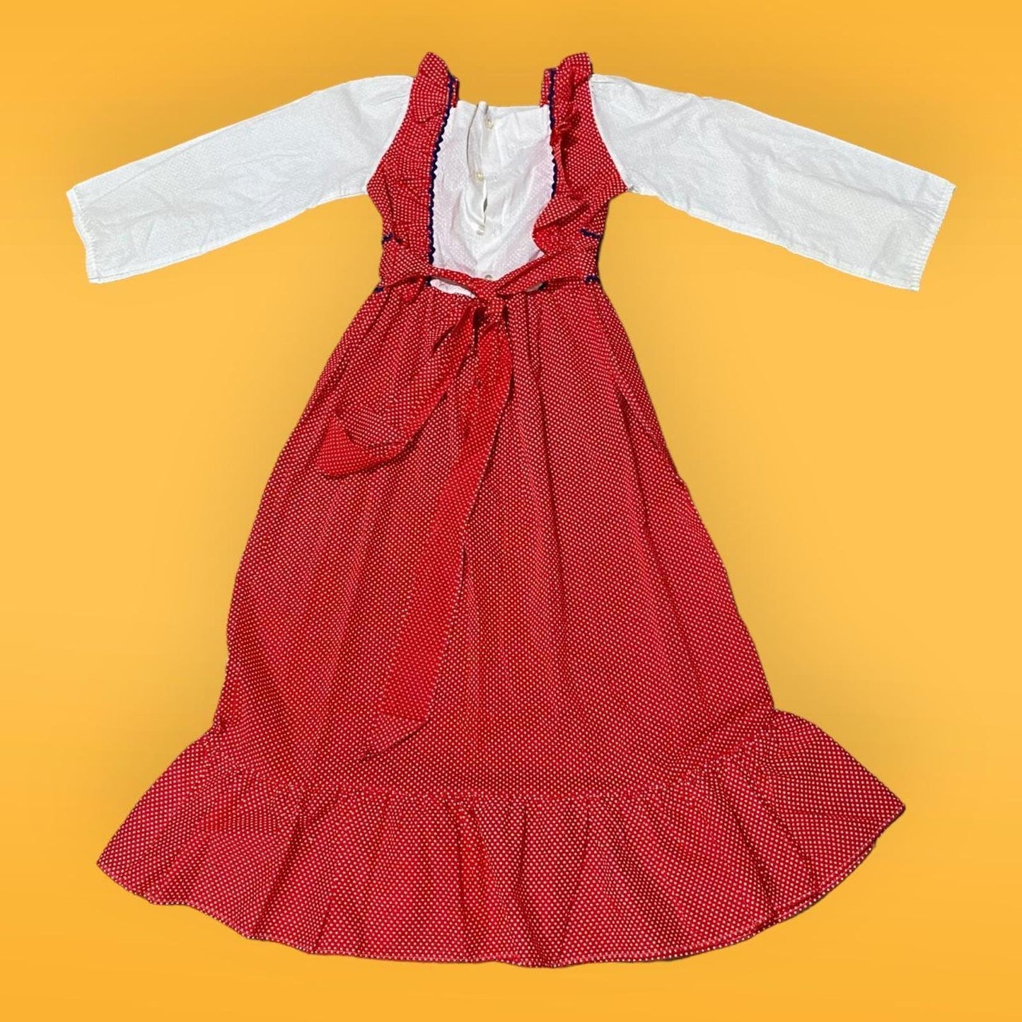 70s Vintage Red and White Swiss Polka Dot Ruffled Children’s Prairie Dress