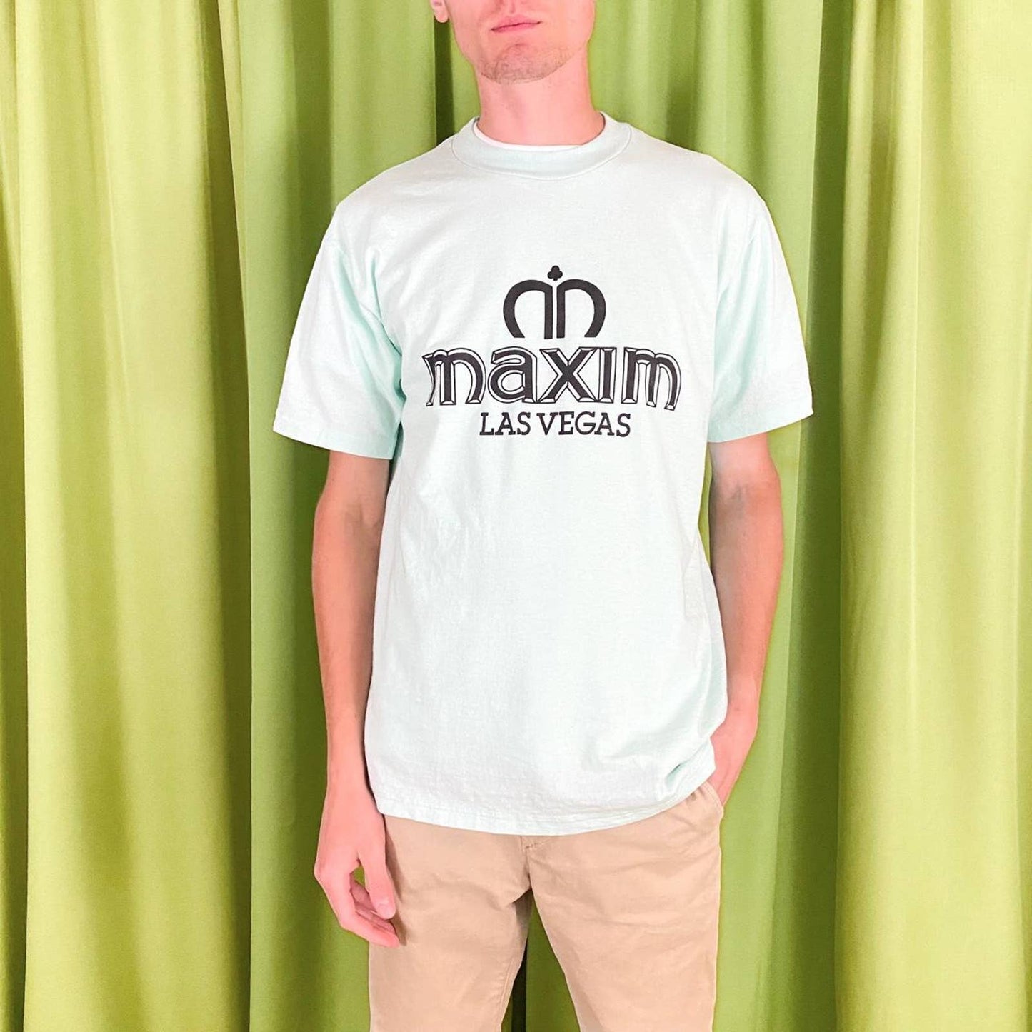 90s Vintage Pastel Aqua Maxim Las Vegas Single Stitch T Shirt