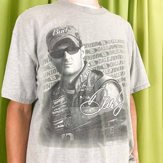 Y2K Grey Dale Earnhardt Jr Front and Back Photo T Shirt