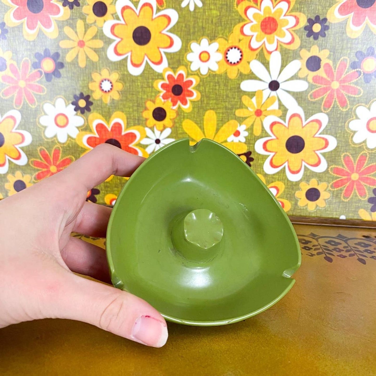 60s Vintage Avocado Green MCM Triangle Ashtray