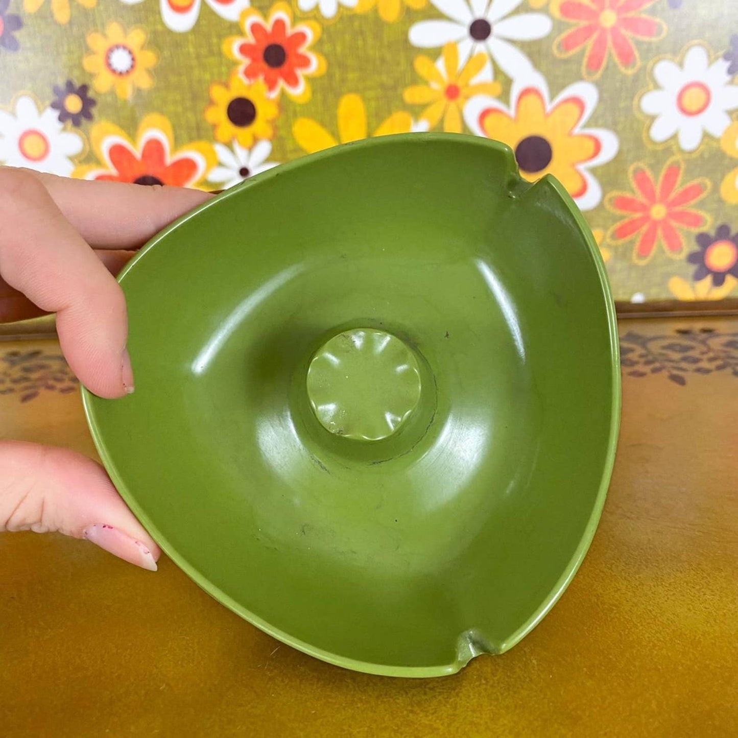 60s Vintage Avocado Green MCM Triangle Ashtray