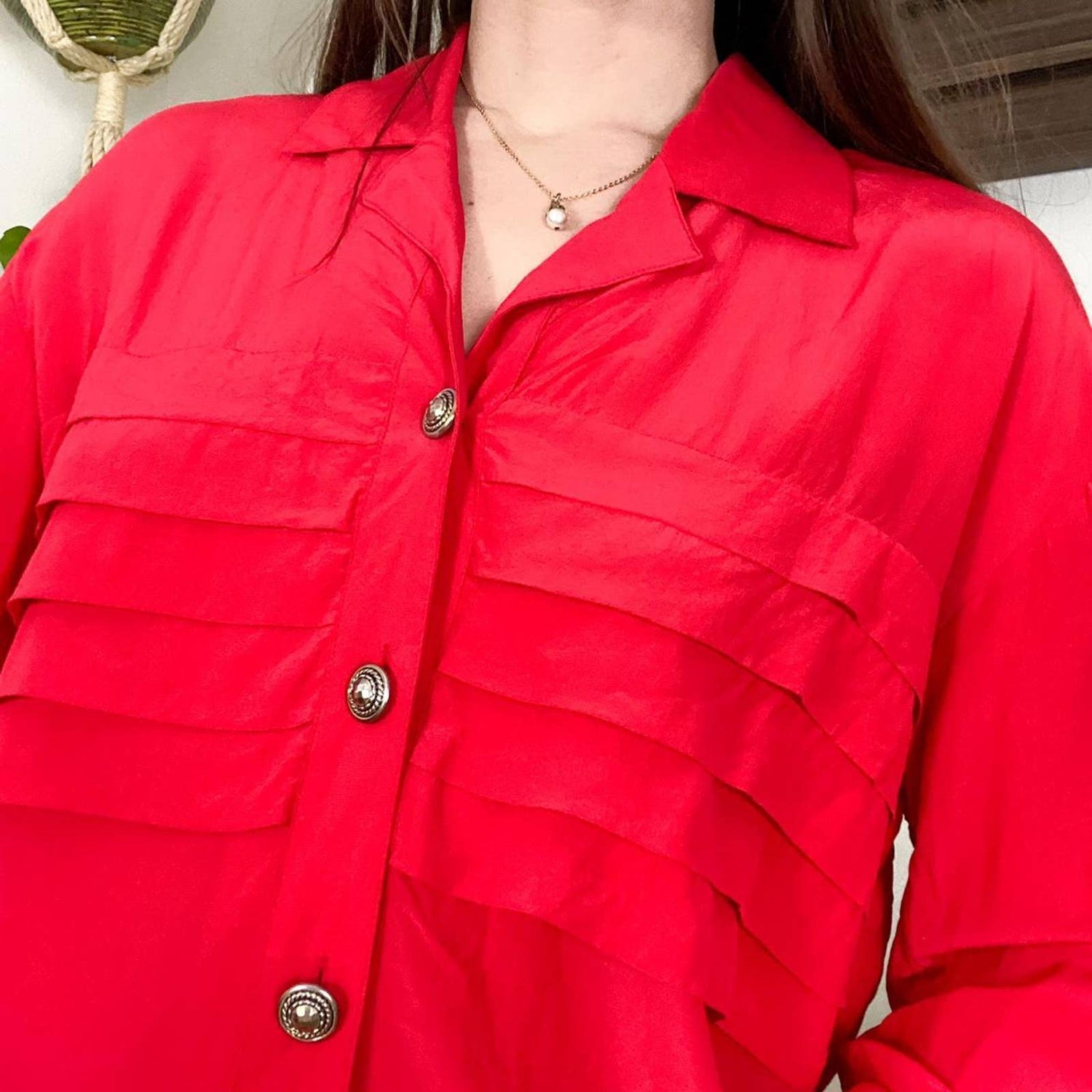 90s Vintage Red 100% Silk Pleated Blouse – Oh, This Old Thing Vintage