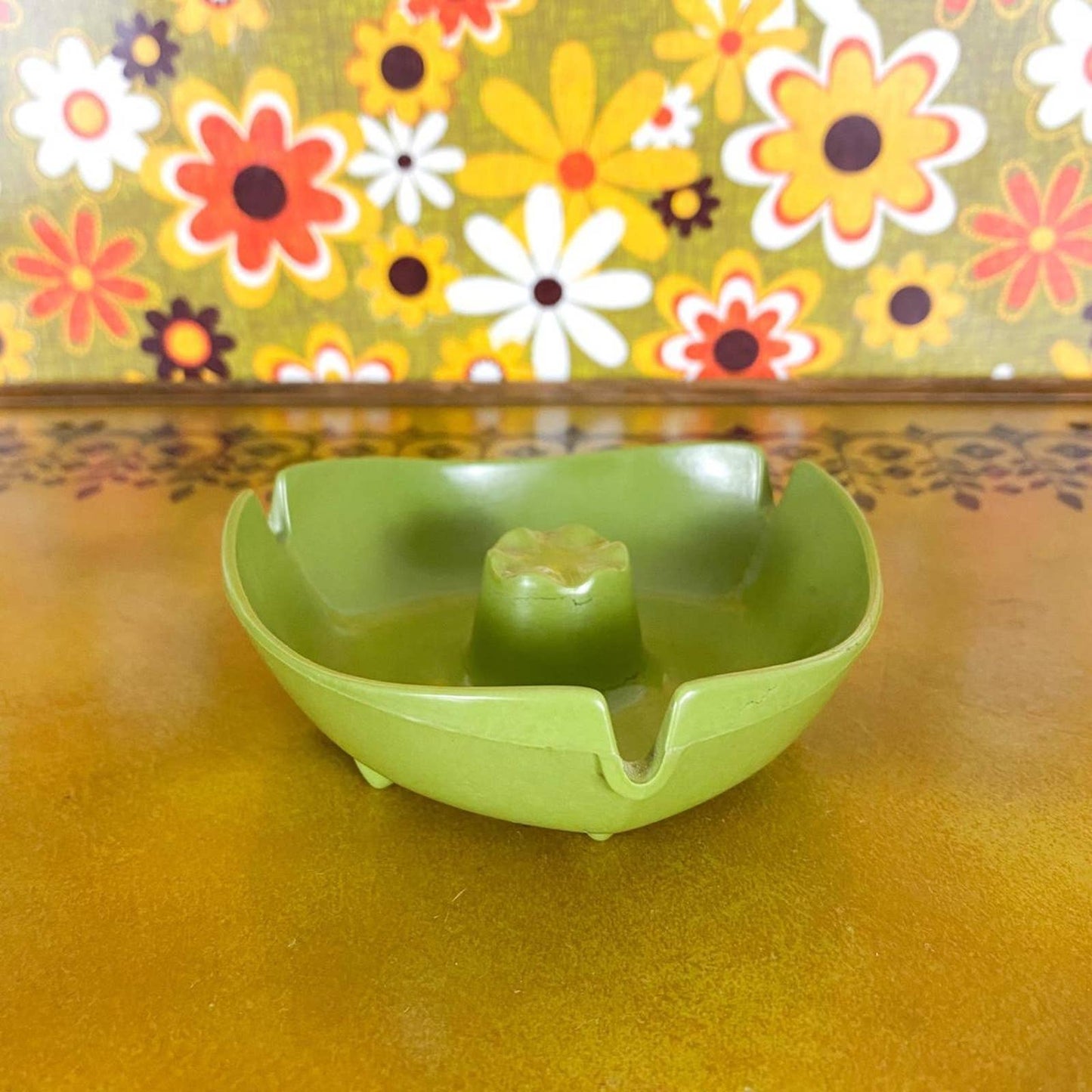 60s Vintage Avocado Green MCM Triangle Ashtray